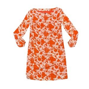 Tory Burch Silk Orange Floral Key Hole Long Sleeve Shift Dress